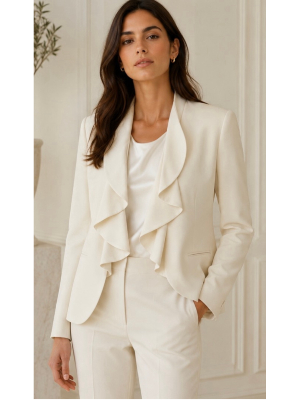 Ralph Lauren Blue Label NWT Vintage Beige Ruffle Front Blazer Size 4